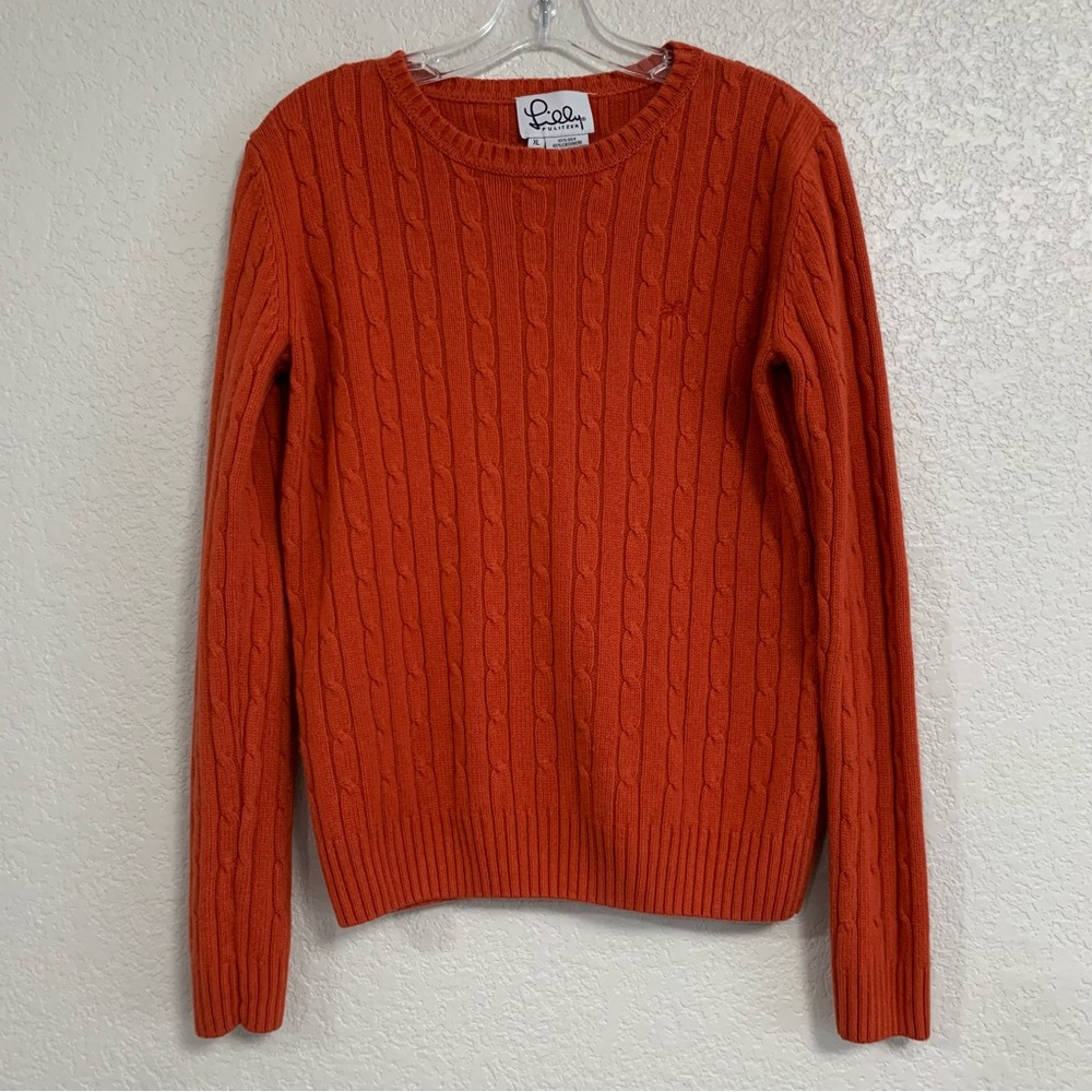 Vtg Lilly Pulitzer Cable Sweater Womens XL Silk Cashmere Embroidered Logo Preppy